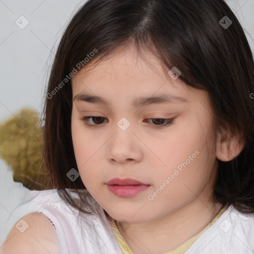 Neutral white child female with medium  brown hair and brown eyes