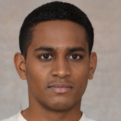 Neutral black young-adult male with short  brown hair and brown eyes