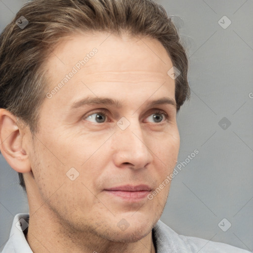 Neutral white adult male with short  brown hair and brown eyes