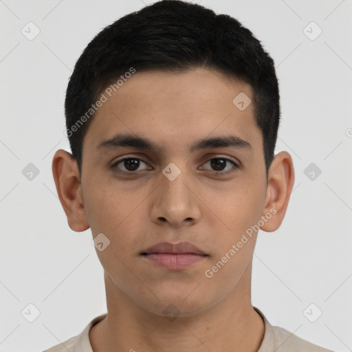 Neutral asian young-adult male with short  brown hair and brown eyes