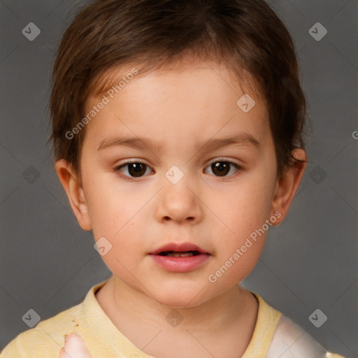 Neutral white child female with short  brown hair and brown eyes