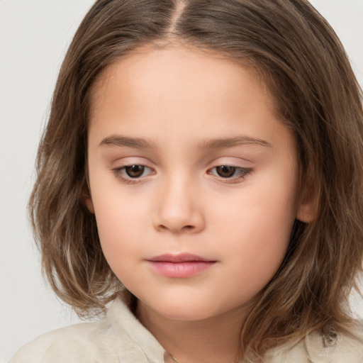 Neutral white child female with medium  brown hair and brown eyes