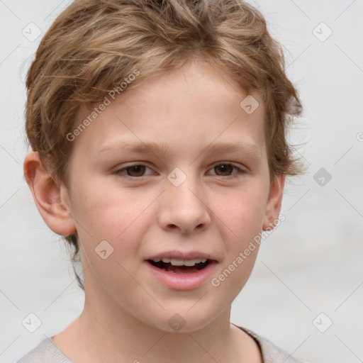 Joyful white child male with short  brown hair and brown eyes