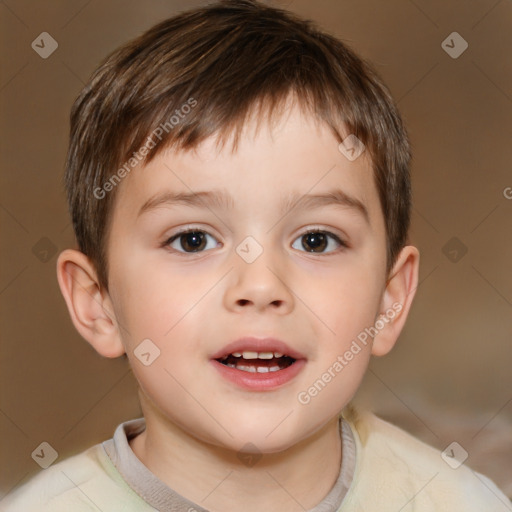 Joyful white child male with short  brown hair and brown eyes