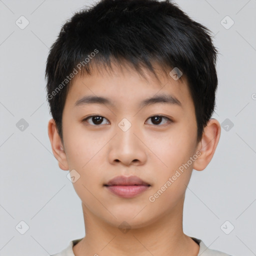 Neutral asian young-adult male with short  brown hair and brown eyes
