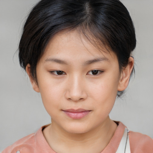Neutral asian child female with medium  brown hair and brown eyes