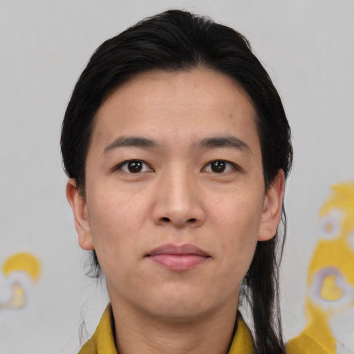 Neutral asian young-adult male with medium  black hair and brown eyes