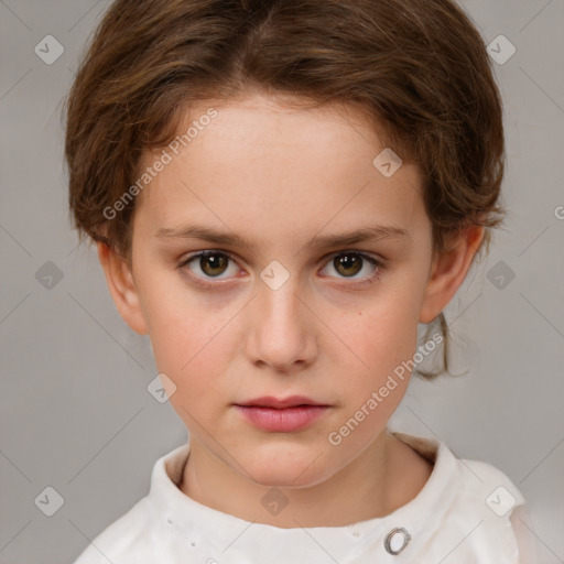 Neutral white child female with short  brown hair and brown eyes