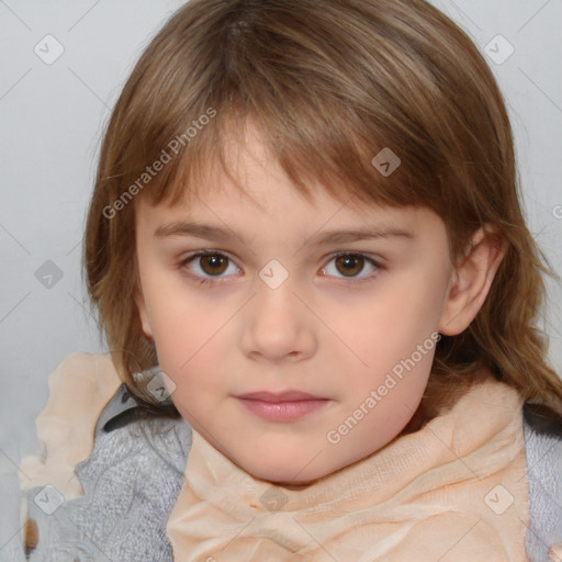 Neutral white child female with medium  brown hair and brown eyes