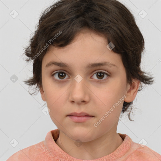 Neutral white child female with medium  brown hair and brown eyes