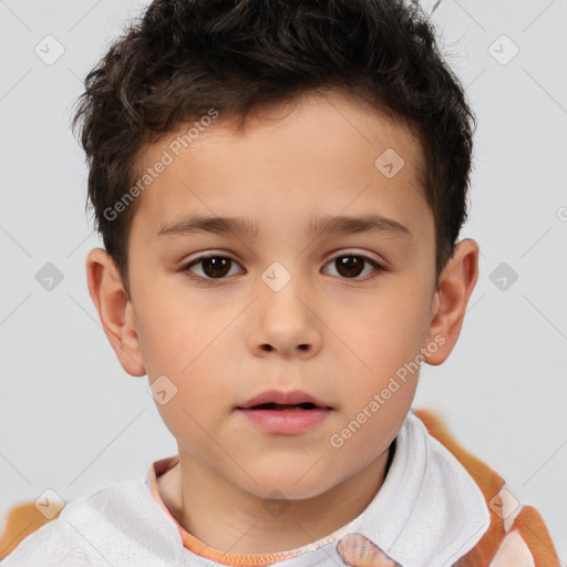 Neutral white child male with short  brown hair and brown eyes