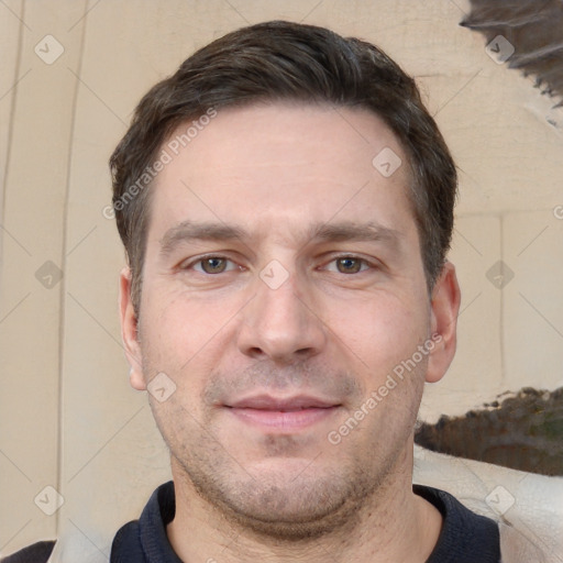 Neutral white adult male with short  brown hair and brown eyes