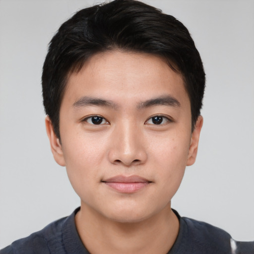 Neutral asian young-adult male with short  brown hair and brown eyes