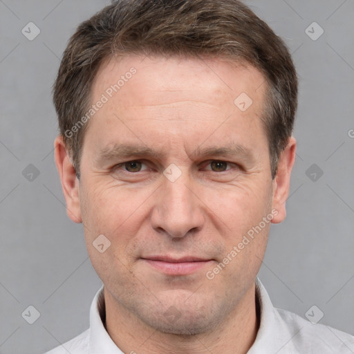 Neutral white adult male with short  brown hair and brown eyes