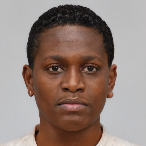 Neutral black young-adult female with short  brown hair and brown eyes