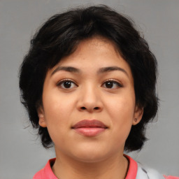 Neutral asian young-adult female with medium  brown hair and brown eyes