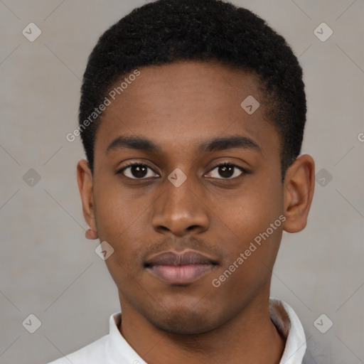 Neutral black young-adult male with short  brown hair and brown eyes