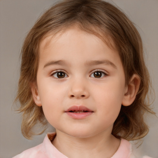 Neutral white child female with medium  brown hair and brown eyes