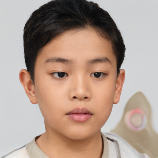 Neutral asian child female with short  brown hair and brown eyes