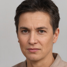 Neutral white adult male with short  brown hair and brown eyes