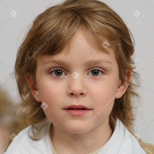 Neutral white child female with medium  brown hair and brown eyes