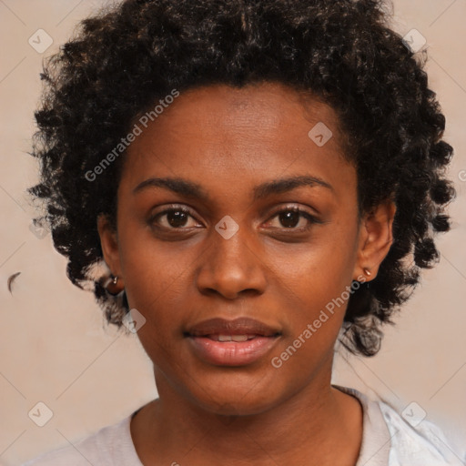 Neutral black young-adult female with short  brown hair and brown eyes