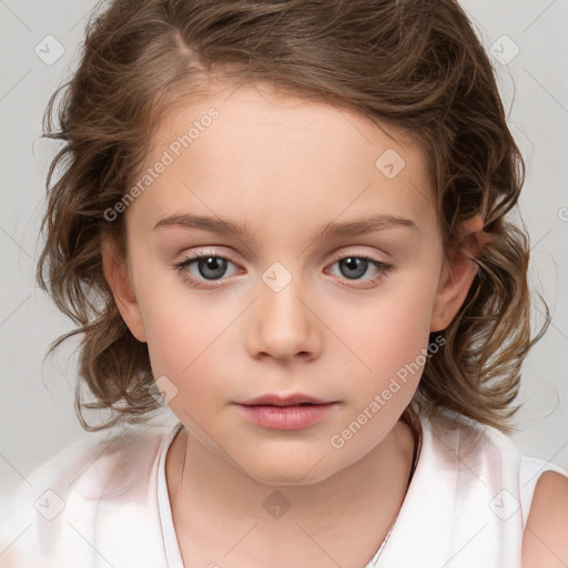 Neutral white child female with medium  brown hair and brown eyes