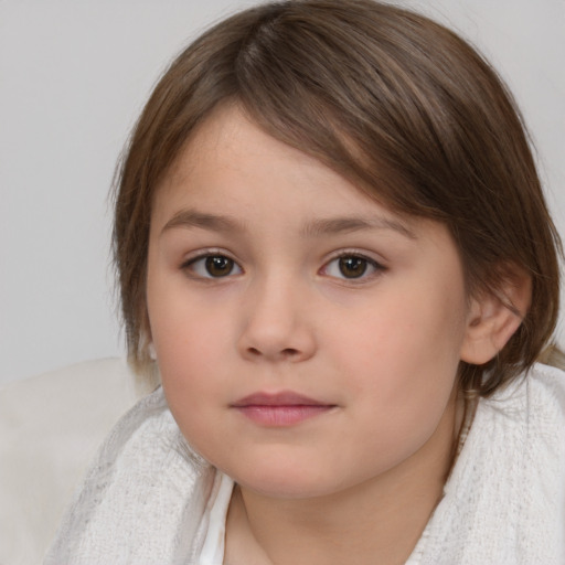 Neutral white child female with medium  brown hair and brown eyes