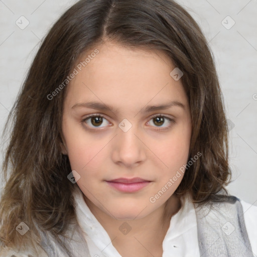 Neutral white child female with medium  brown hair and brown eyes