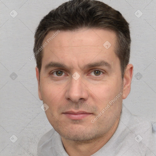 Neutral white adult male with short  brown hair and brown eyes