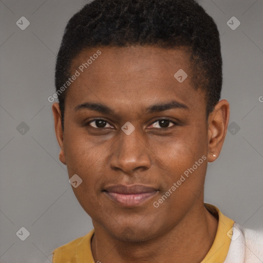 Neutral black young-adult male with short  brown hair and brown eyes