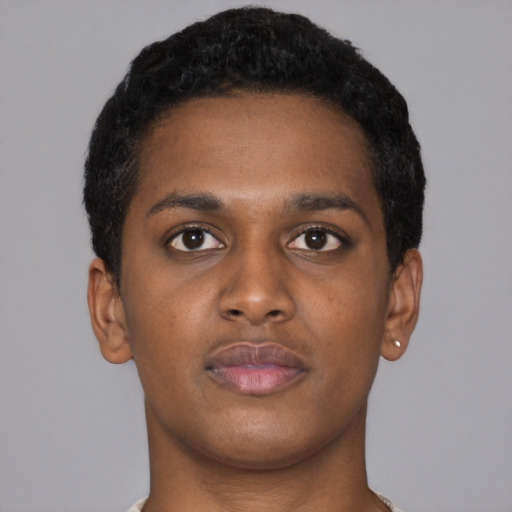 Neutral black young-adult male with short  brown hair and brown eyes