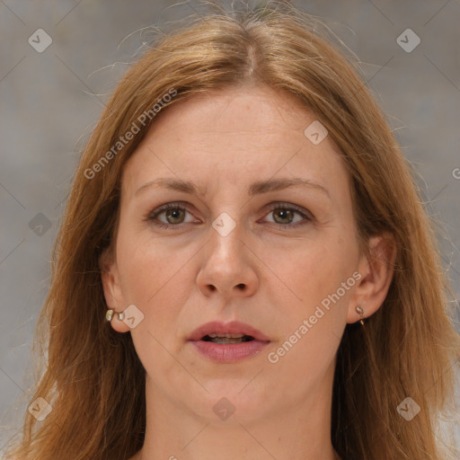 Neutral white adult female with medium  brown hair and brown eyes