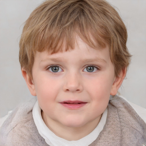 Neutral white child female with short  brown hair and blue eyes