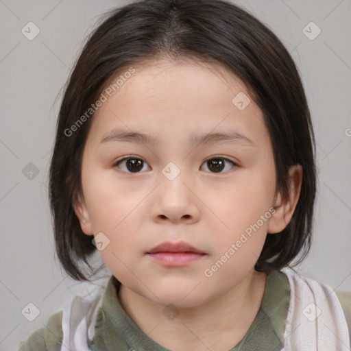 Neutral white child female with medium  brown hair and brown eyes