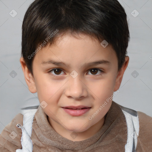 Joyful white child male with short  brown hair and brown eyes