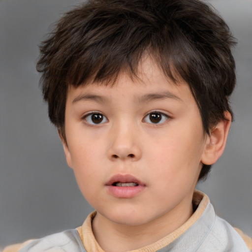 Neutral white child male with short  brown hair and brown eyes