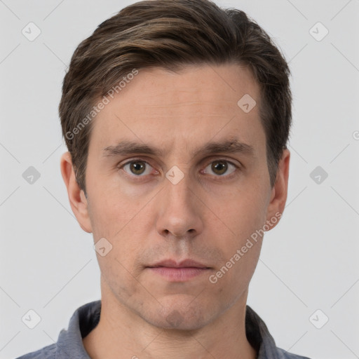 Neutral white adult male with short  brown hair and brown eyes