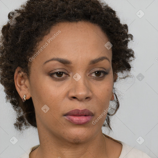 Neutral black adult female with short  brown hair and brown eyes