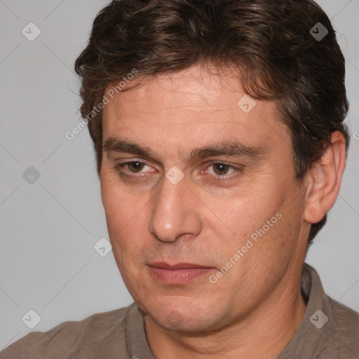 Neutral white adult male with short  brown hair and brown eyes