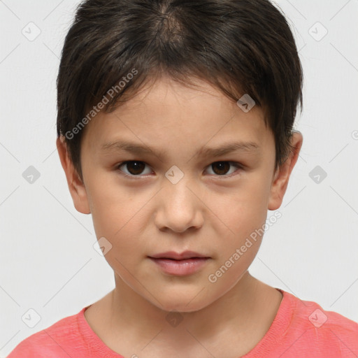 Neutral white child female with short  brown hair and brown eyes