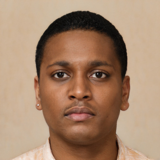 Neutral black young-adult male with short  brown hair and brown eyes