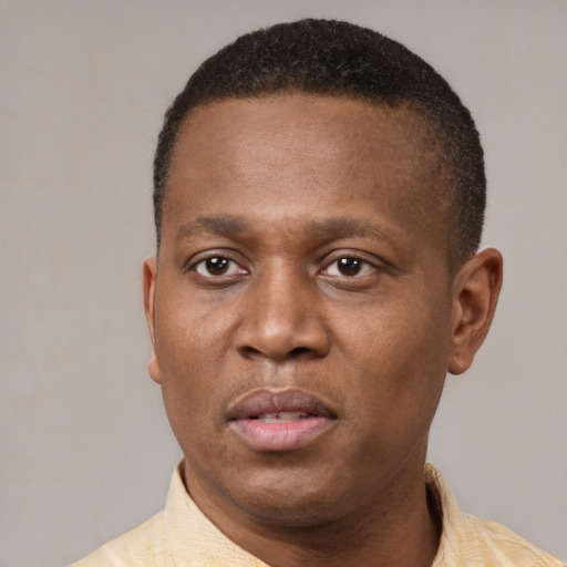 Neutral latino adult male with short  brown hair and brown eyes