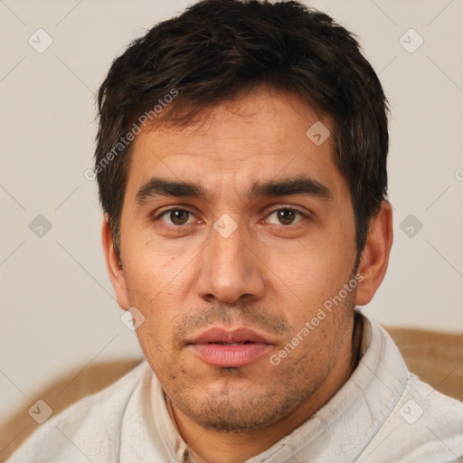 Neutral white adult male with short  brown hair and brown eyes