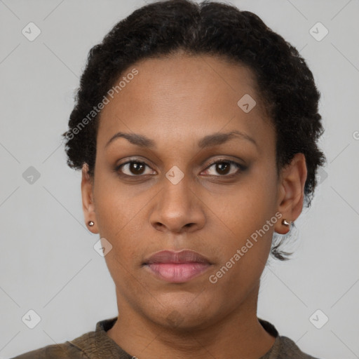 Neutral black young-adult female with short  brown hair and brown eyes