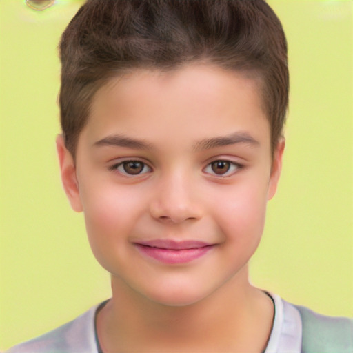 Joyful white child male with short  brown hair and brown eyes