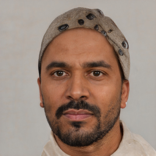 Neutral black adult male with short  black hair and brown eyes