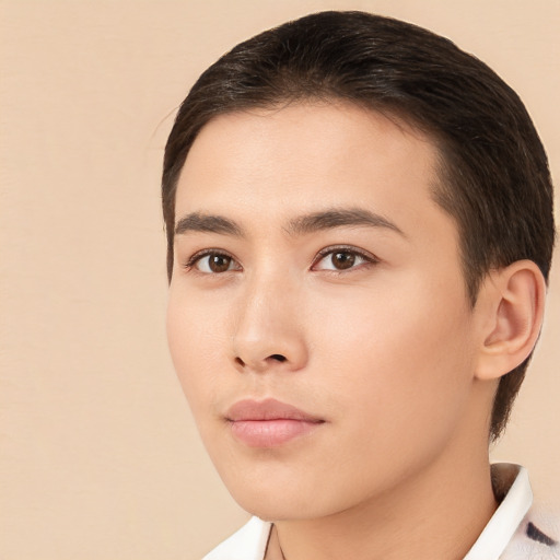 Neutral asian young-adult male with medium  brown hair and brown eyes