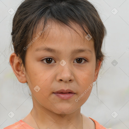 Neutral white child female with short  brown hair and brown eyes