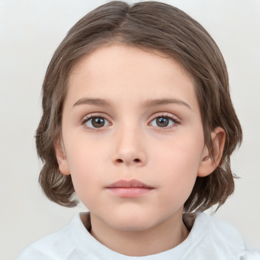 Neutral white child female with medium  brown hair and brown eyes